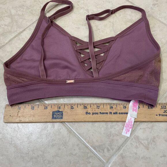 PINK Victoria's Secret Bralette Size Medium Purple metallic gold criss cross - Picture 4 of 8